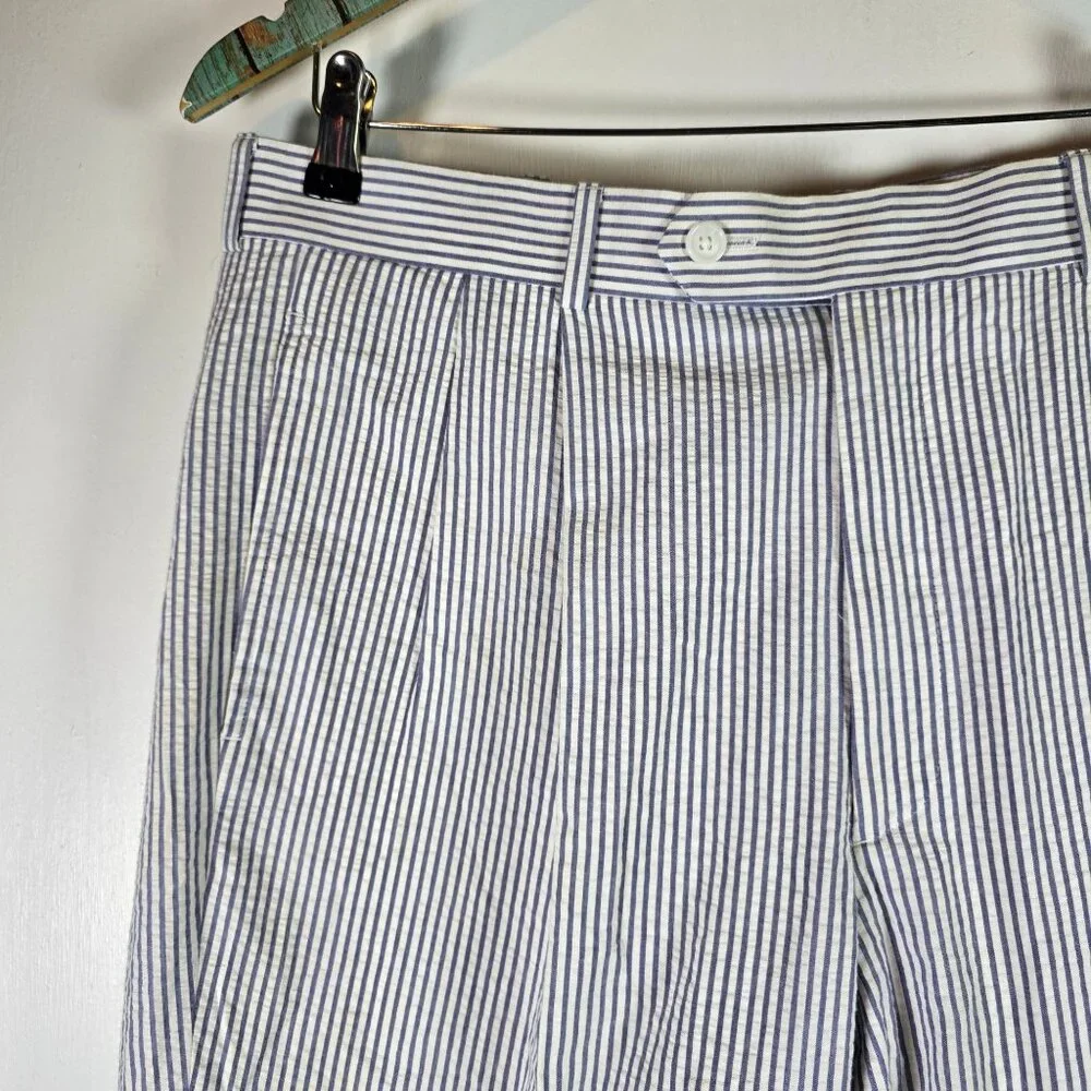 Haspel Astor Mens 100% Cotton Seersucker White & Blue Dress Pants Sz 32x30 - Picture 3 of 7
